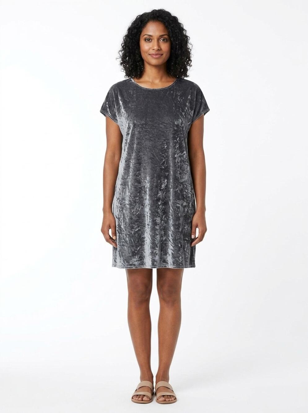 Chelsea & Theodore Dresses Gray Mini Velvet Lined Shift Dress Women Size XS